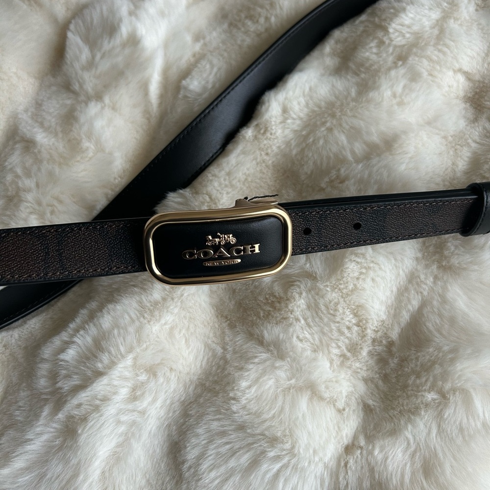 Coach Logo Brown and Black Belt in with Gold Buckle - Picture 3 of 4